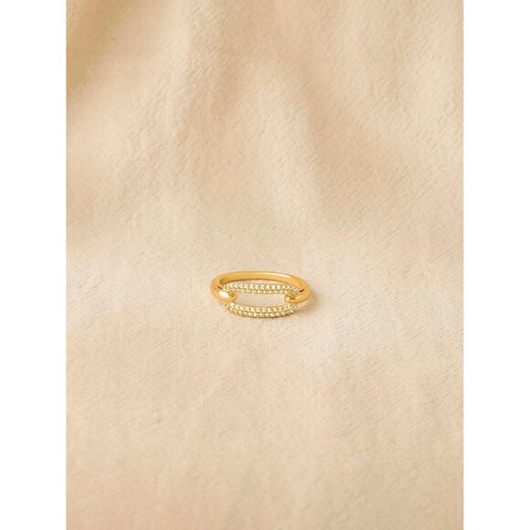 Women's Paperclip Cubic Zirconia 14K Gold Plated Minimalist Stack Ring - Picture 4 of 7